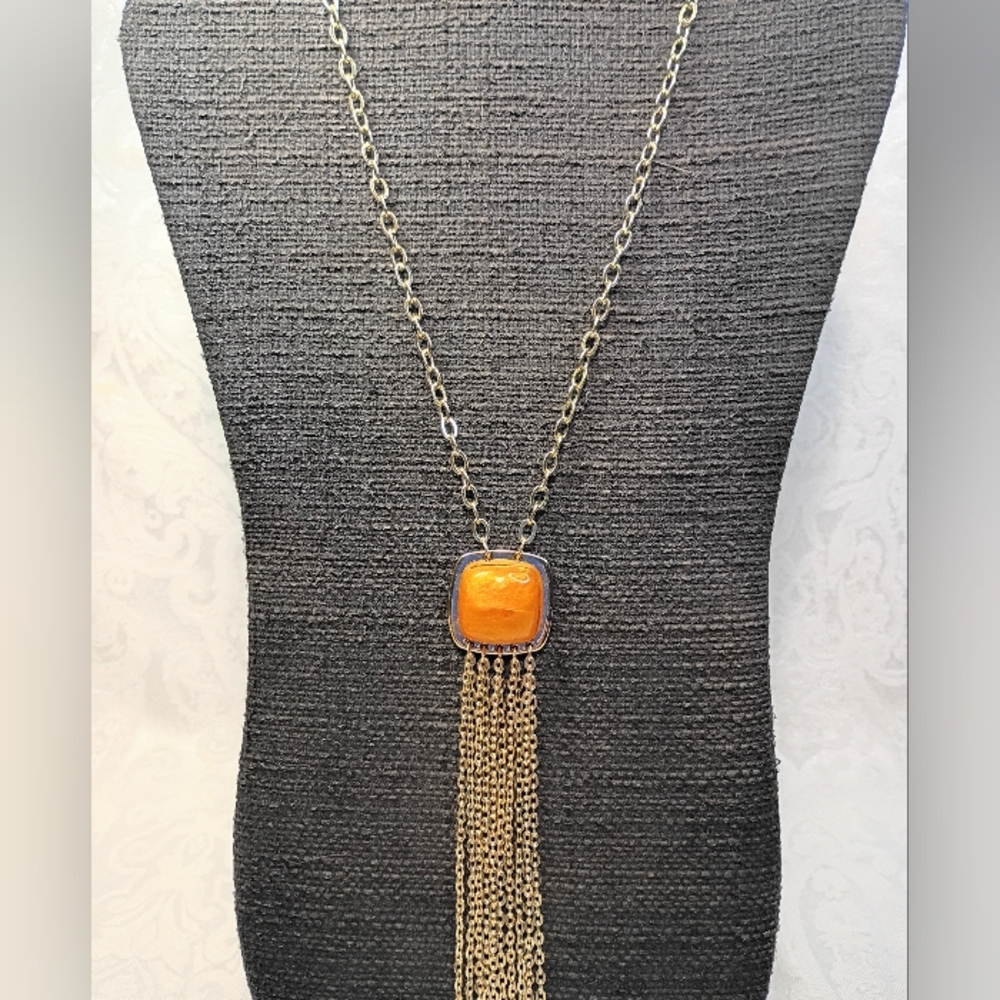 Chico's Gold Necklace with Orange Pendant